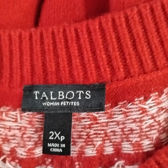 Talbots Womens 2XP Red Beaded Sweater Snowflake Lambswool Blend 3/4 Sleeve - Picture 4 of 5